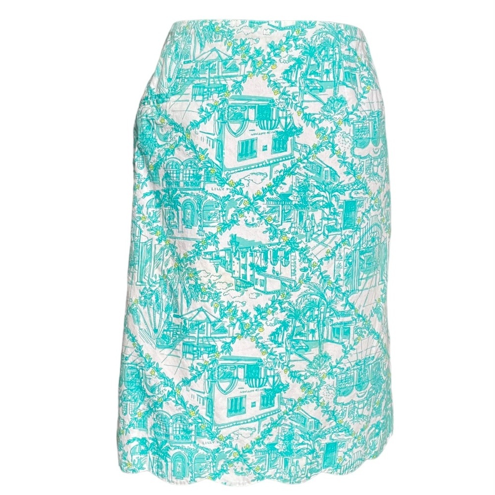 VINTAGE Lilly Puitzer Worth Ave Maus Hoffman building lilly Store Print Skirt 10